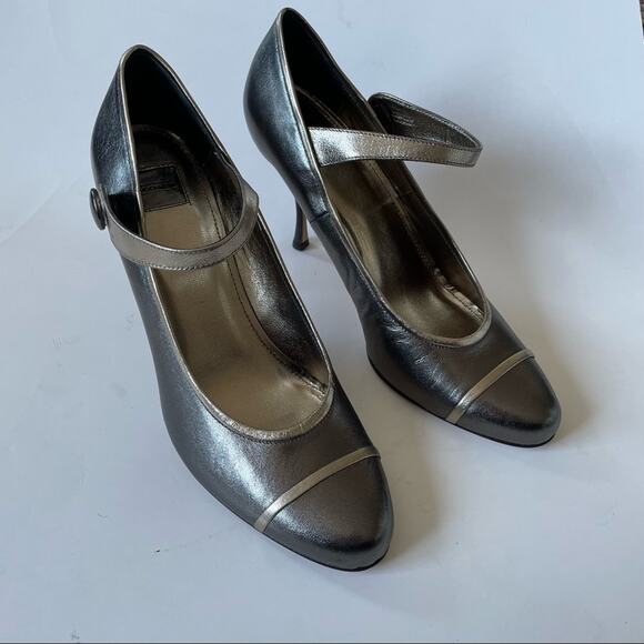 Coach Lauryn Mary Jane Heels Made in Italy Silver Pewter Metallic New 10 - Picture 3 of 14